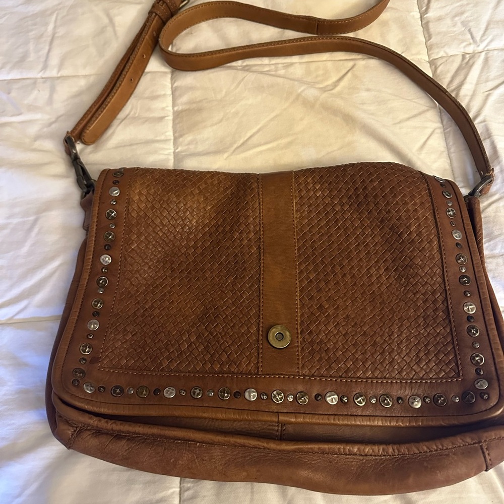 Brown Crossbody Bag with Studded Detail